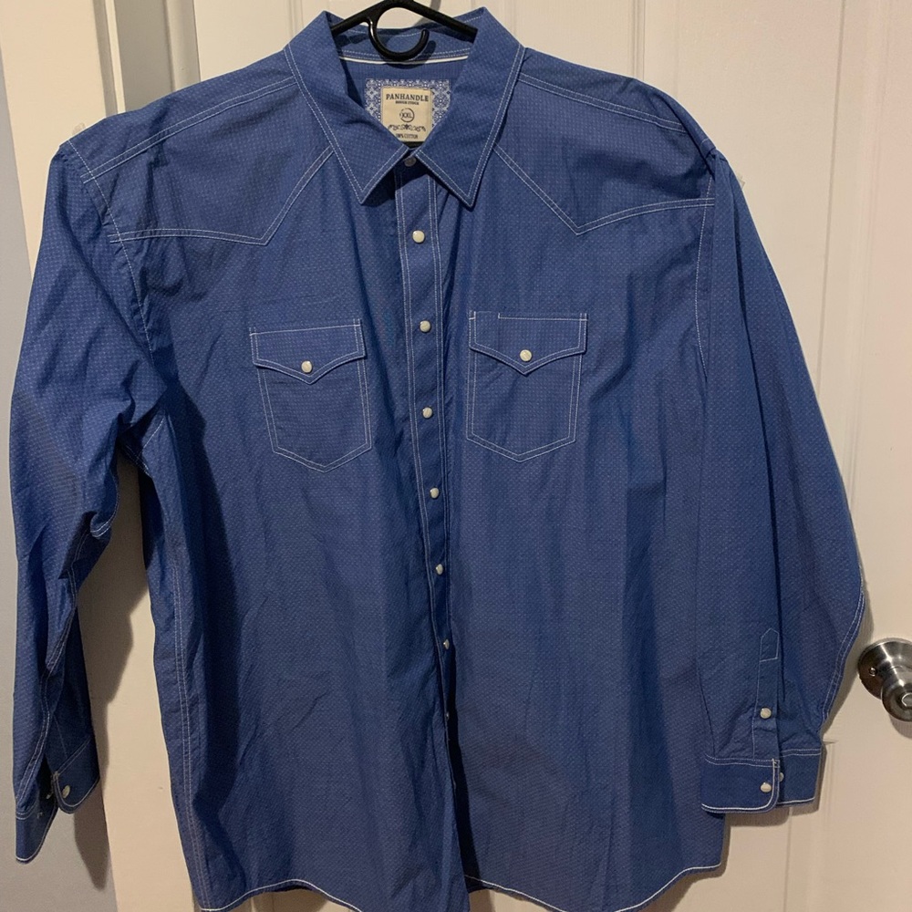 Rough Stock By Panhandle Men’s Chambray Pearl Snap Long Sleeve Western Shirt XXL
